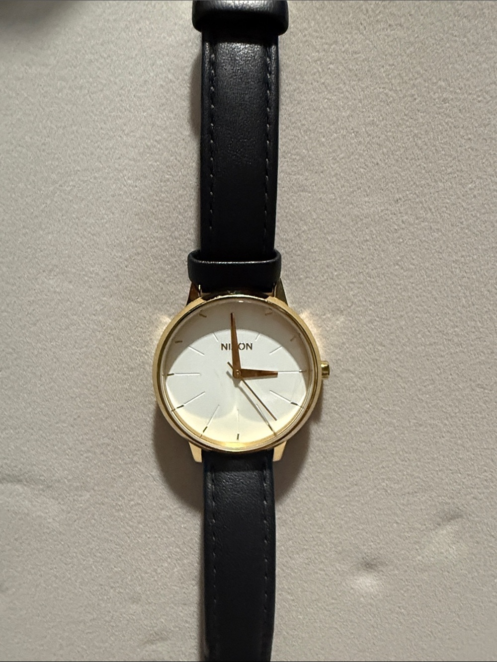 Nixon Kensington Womens Gold Case Watch with Black Leather Strap and White Dial